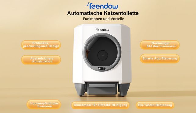 Teendow 80L+8L Katzentoilette Selbstreinigend XXL Katzenklo Elektrisch mit APP Steuerung