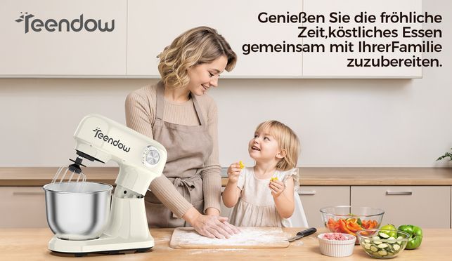 Teendow SM B03C Küchenmaschine mit vielseitigen Zubehör für Backen, Kochen und Teigbearbeitung