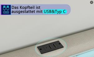 Kopfteil mit Ladeanschlüssen