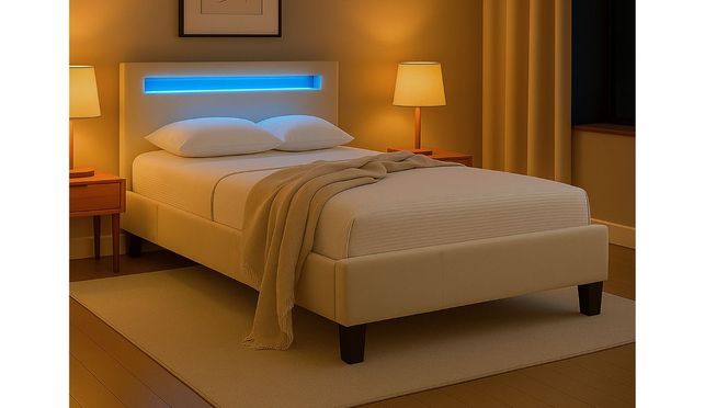 Stilvolles Polsterbett mit LED Beleuchtung für Ihr Schlafzimmer