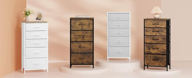 WOLTU Kommode mit 5 Schubladen aus Stoff, Kommodenschrank Sideboard Schubladenschrank