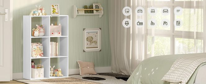WOLTU Bücherregal mit 3 Ebenen, Regal mit 6 Fächern für Wohnzimmer Küche Büro