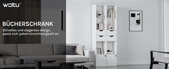 WOLTU Bücherregal Bücherschrank, Standregal mit Schubladen, Regal mit Tür