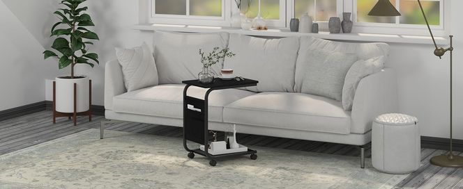 WOLTU Beistelltisch, Couchtisch mit 2 Ablagen 1 Seitentasche