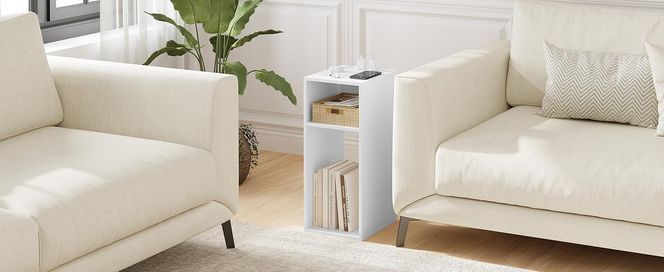 WOLTU Nachttisch mit Ladefunktion, schmaler Kleiner Beistelltisch mit 2 Steckdosen 2 USB Anschlüssen