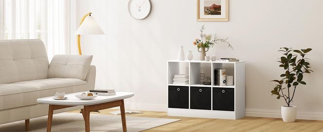 WOLTU Bücherregal mit 3 Schubladen aus Vliesstoff, Standregal mit 6 Fächern