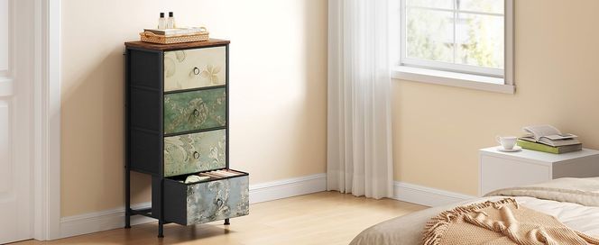 WOLTU Kommode mit 4 Schubladen aus Stoff, Sideboard Schubladenschrank