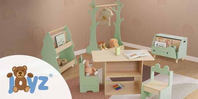 Kinder Bücherregal Tanne Design auf Rollen von Joyz