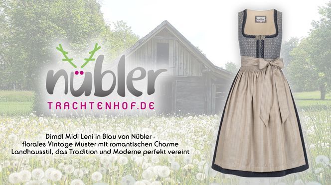 Dirndl Midi Leni in Blau Dirndl im Landhausstil, das Tradition und Moderne vereint