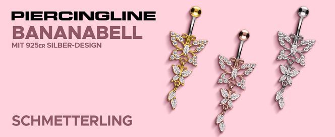 Nabelpiercing mit Schmetterlingmotiv und Kristallen