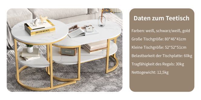 FUROKOY 2 in 1 Couchtisch Set