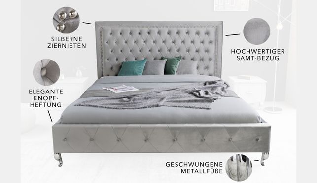Dein neues, elegantes Polsterbett - mit Chesterfield Design und Nieten!