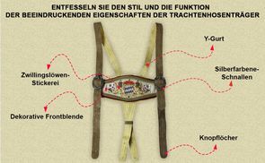 Trachten Hosenträger mit Y Träger Frontpanel und Stickerei
