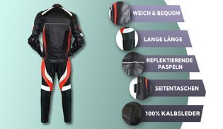 Motorradkombi mit vielen Funktionen in Schwarz/Rot