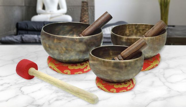 keepdrum Tibetische Bronze Klangschalen Set mit Zubehör