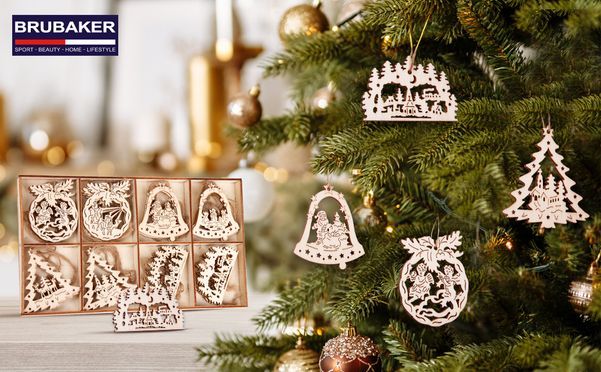 Beliebte weihnachtliche Motive aus natürlichem Holzschmuck 