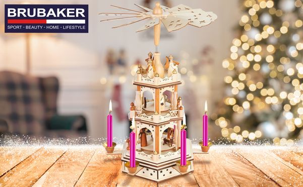 Erlebe die Magie des Weihnachtsfestes mit unserer 3 stöckigen drehbaren Holz Weihnachtspyramide!