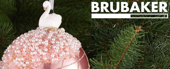 BRUBAKER Christbaumkugel Rosa mit Schwan Figur 