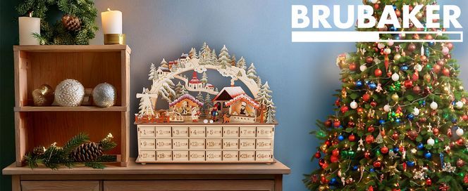BRUBAKER Adventskalender Weihnachtsdorf mit LED Beleuchtung