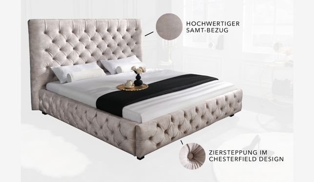 Dein neues, prächtiges Polsterbett - Kingsize oder Queensize, Champagner Beige oder Senfgelb!
