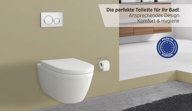 SPÜLRANDLOSE TOILETTE MIT NANO UND WC DECKEL MIT ABSENKAUTOMATIK