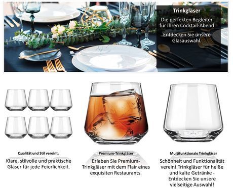 Trinkgläser Set Perfekt für den täglichen Gebrauch oder besondere Anlässe.