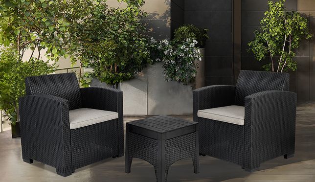 Hochwertiges 3 teiliges Polyrattan Balkonmöbel Set Langlebig, Bequem und Pflegeleicht