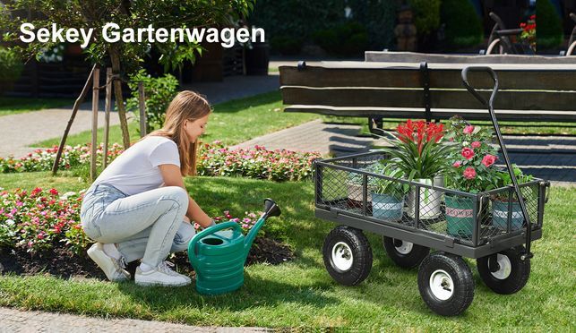 Sekey Bollerwagen – 300 kg Tragkraft, Rostfrei, 3 in 1 mit Vollgummi Luftreifen, 100L