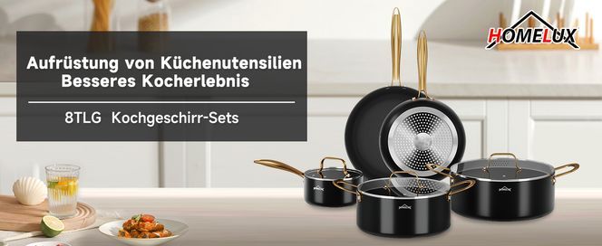 HOMELUX Topfset Induktion 8 teilig, Induktions Töpfe Set, Töpfe mit Glasdeckel, Kochtopf Set, Töpfe 