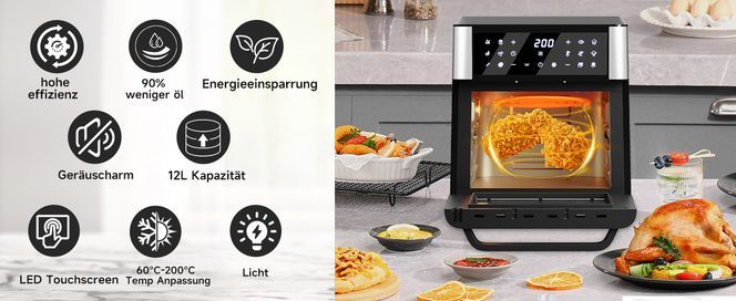 12L Heißluftfritteuse vereint Vielseitigkeit und Komfort in einem Gerät.