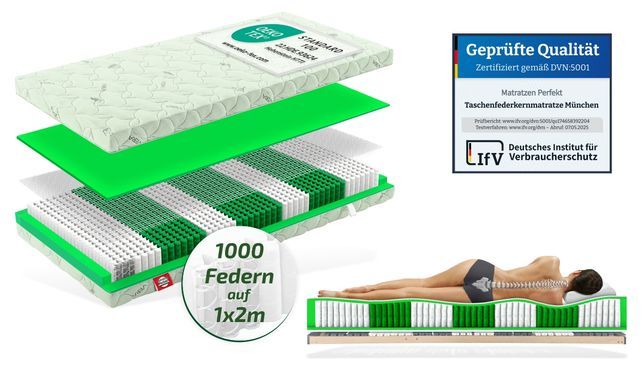 Matratzen Perfekt Taschenfederkernmatratze München, 1000 Federn – für optimalen Schlafkomfort