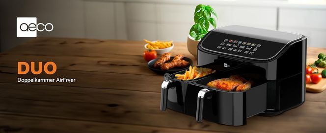 aeco DUO Doppelkammer Airfryer 9 Liter (3L&6L, Sync Funktion, digitalem Touch Display, 2850Watt)