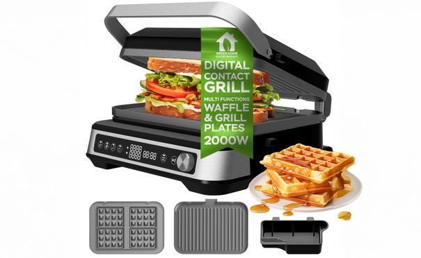 TurboTronic TT CG1W Kontaktgrill mit Wechselplatten & Digitaldisplay