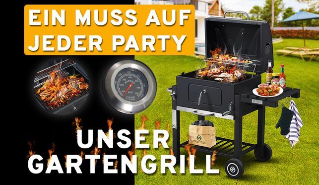 Strattore Holzkohlegrill / quadratischer BBQ XL Grillwagen aus Eisen
