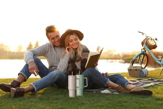 Vinsun Thermobecher mit Strohhalm und Henkel