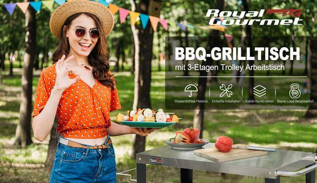 Royal Gourmet Grillwagen mit Arbeitsfläche 85x80 cm