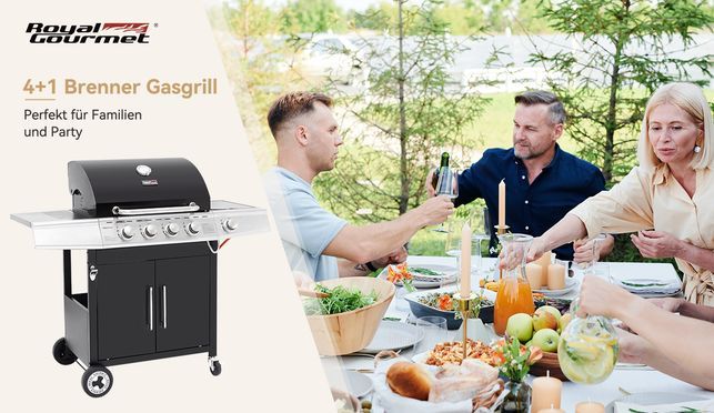 4+1 Brenner Gasgrill Schwarz