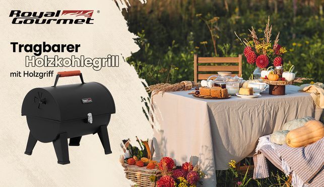 Tragbarer Holzkohlegrill mit Holzgriff