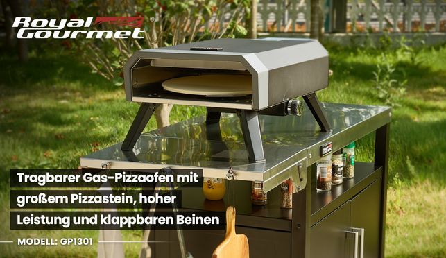 Tragbarer Gas Pizzaofen mit großem Pizzastein,hoher Leistung und klappbaren Beinen
