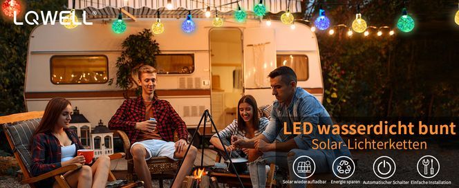 LQWELL® Solar Lichterkette Aussen 8 Modi für Innen und Aussen Kettenlicht Kristall Kugeln IP65
