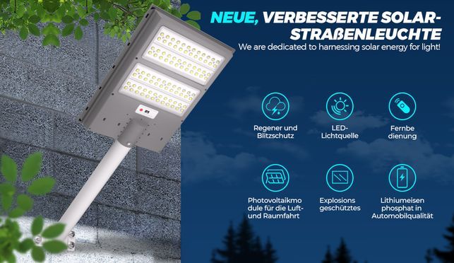 RHEIN BELEUCHTUNG 800W Solarlampe für Außen mit Bewegungsmelder – IP67