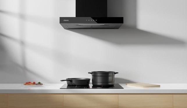 Dunstabzugshaube 60 cm Wandhaube Umluft 650 m³/h Wi Fi App Touch Bedienung 4 Stufen Boost Shcwarz