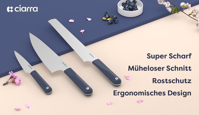 Ciarra Beyond Messer Set 3tlg Chefmesser Brotmesser Всеzweckmesser mit Ergonomisches Handgriff