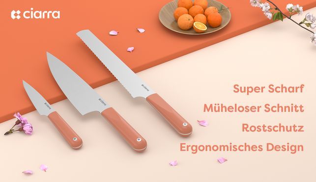 CIARRA Beyond Messer Set 3tlg Chefmesser Brotmesser Всеzweckmesser mit Ergonomisches Handgriff