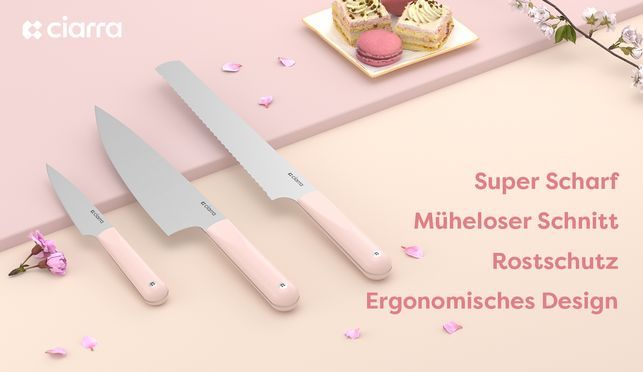 Ciarra Beyond Messer Set 3tlg Chefmesser Brotmesser Всеzweckmesser mit Ergonomisches Handgriff