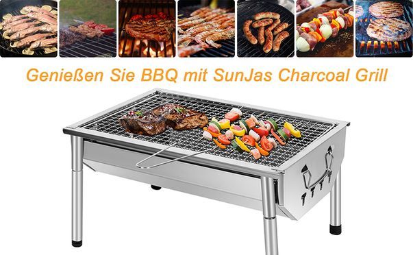 SUNJAS Edelstahl Holzkohlegrill