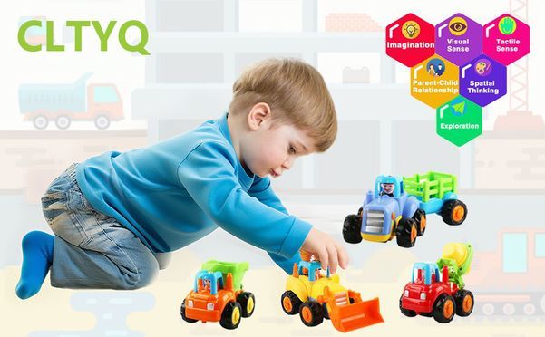 CLTYQ Push and Go Set mit 4 Reibungsfahrzeugen – Robust, sicher und ideal für Kleinkinder.