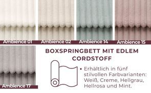 Boxspringbett mit edlem Cordstoff