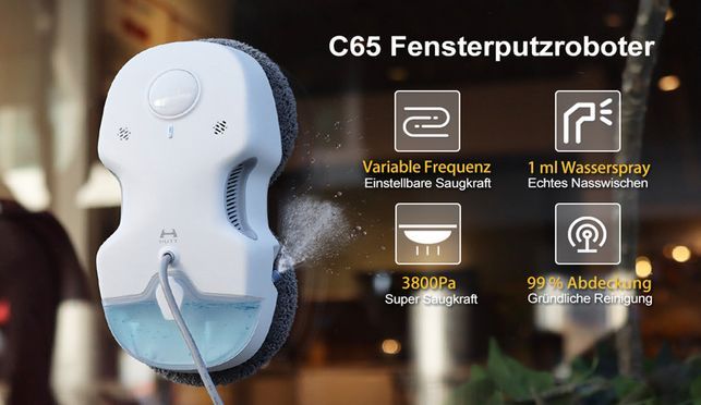 HUTT C65 Fensterputzroboter mit Sprühfunktion Elektrischer Fensterputzer Fernbedienung mit 80ML Tank