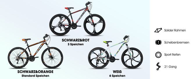 Robustes Aluminium Mountainbike mit 21 Gang Schaltung & mechanischen Scheibenbremsen – Meistere jede